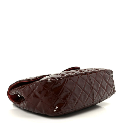 Chanel Crinkled Patent Quilted Jumbo Single Flap Burgundy 4 of 11