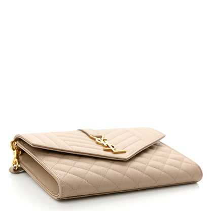 Saint Laurent Grain De Poudre Textured Mixed Matelasse Triquilt Monogram Clutch Dark Beige 4 of 10