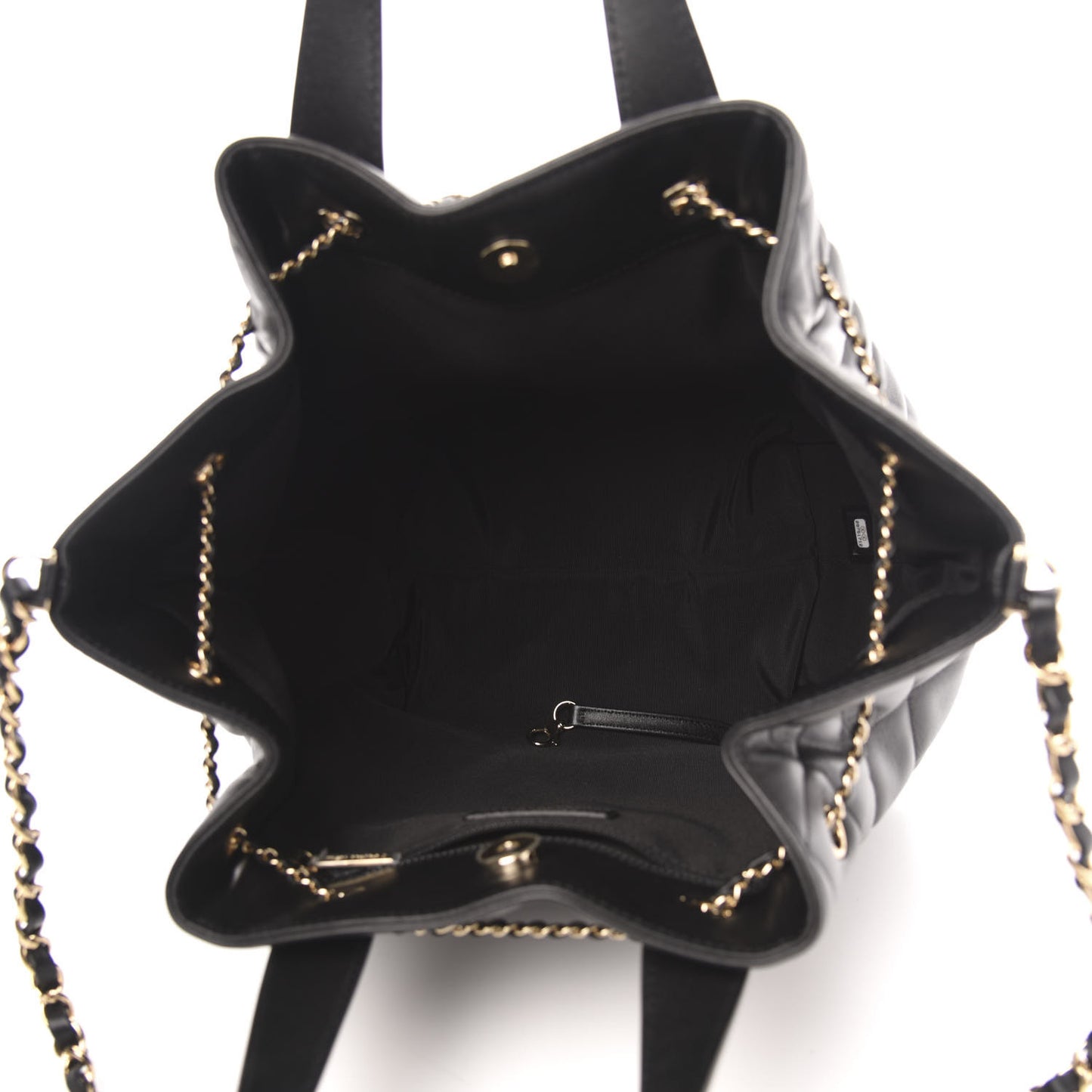 Lambskin Quilted CC Dweller Drawstring Tote Black