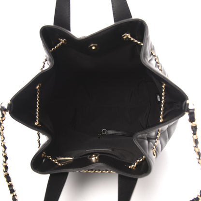 Chanel Lambskin Quilted CC Dweller Drawstring Tote Black 5 of 9
