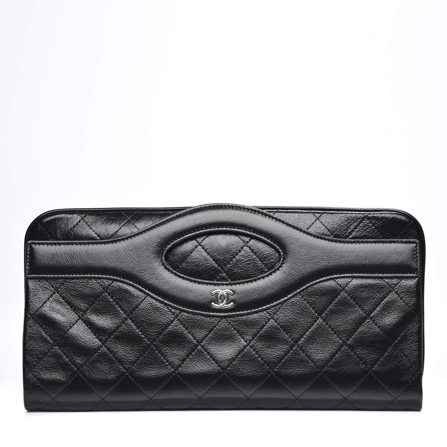 Shiny Crumpled Calfskin Large 31 Pouch Black