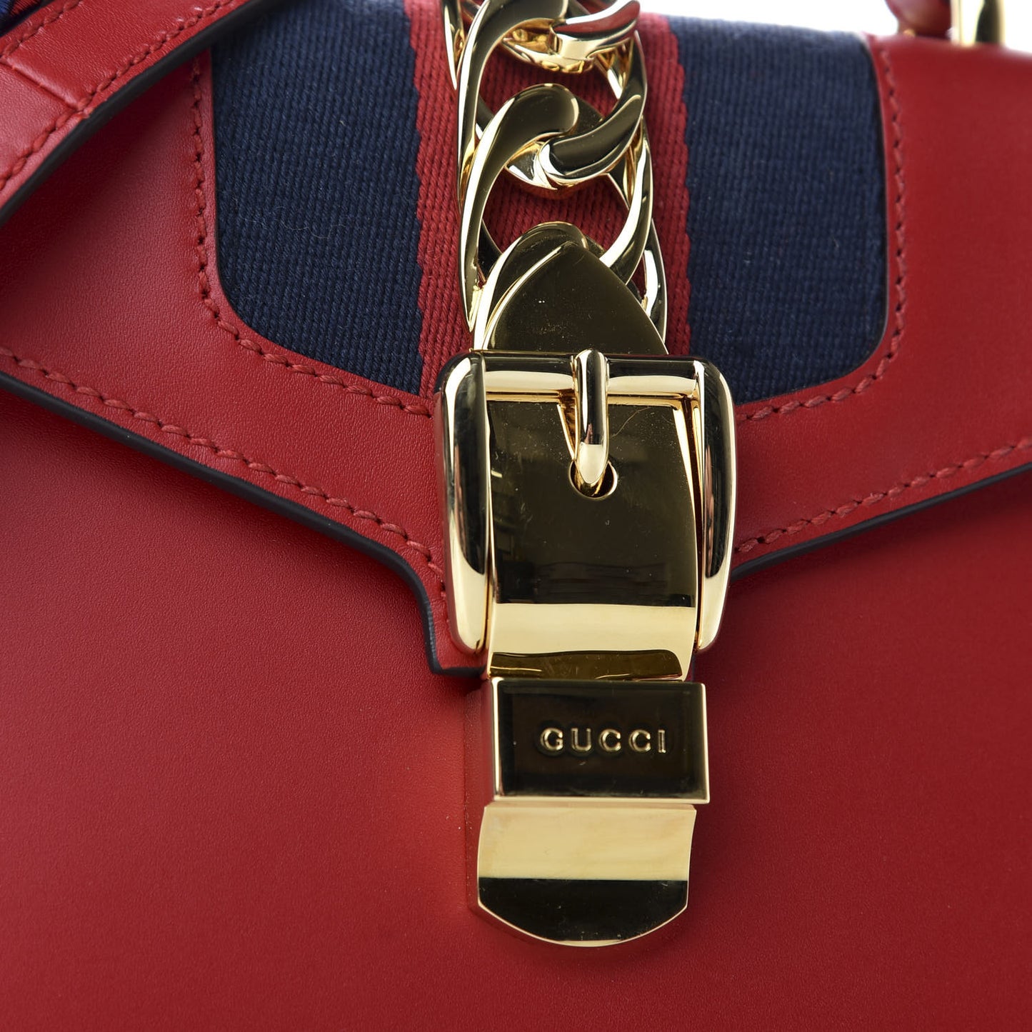 Vitello Fontanella Web Mini Sylvie Top Handle Bag Hibiscus Red