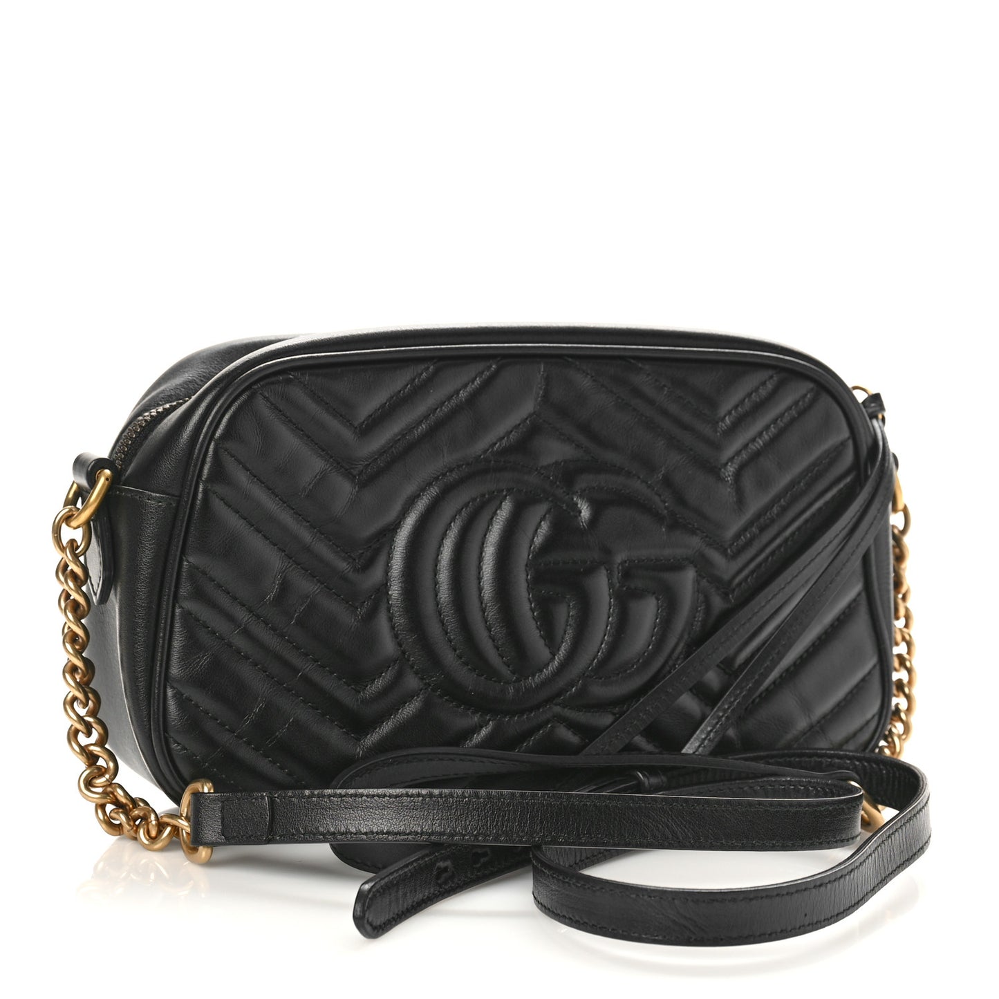 Calfskin Matelasse Small GG Marmont Chain Shoulder Bag Black