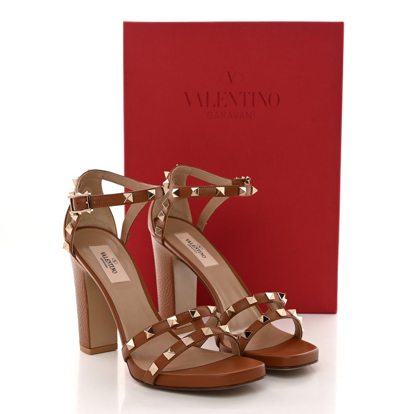 Pebbled Calfskin Rockstud Cross Strap 05/105mm Sandals 37.5 Selleria