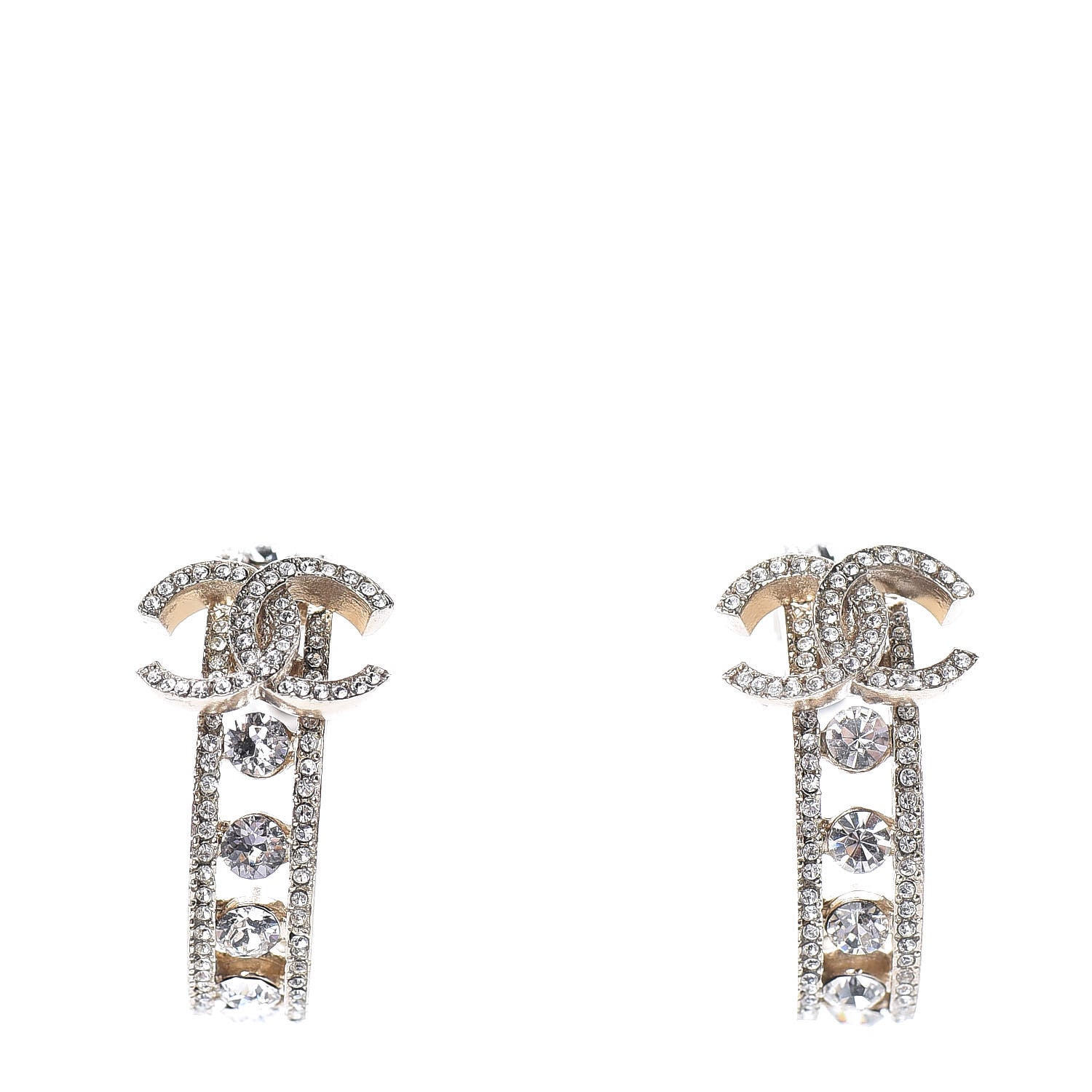 Chanel Crystal Blossom CC Hoop Earrings Gold 1 of 5