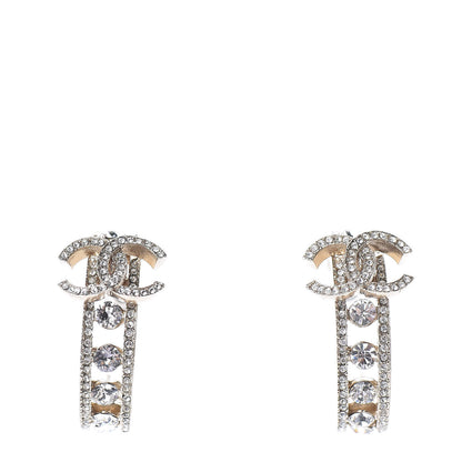 Chanel Crystal Blossom CC Hoop Earrings Gold 1 of 5