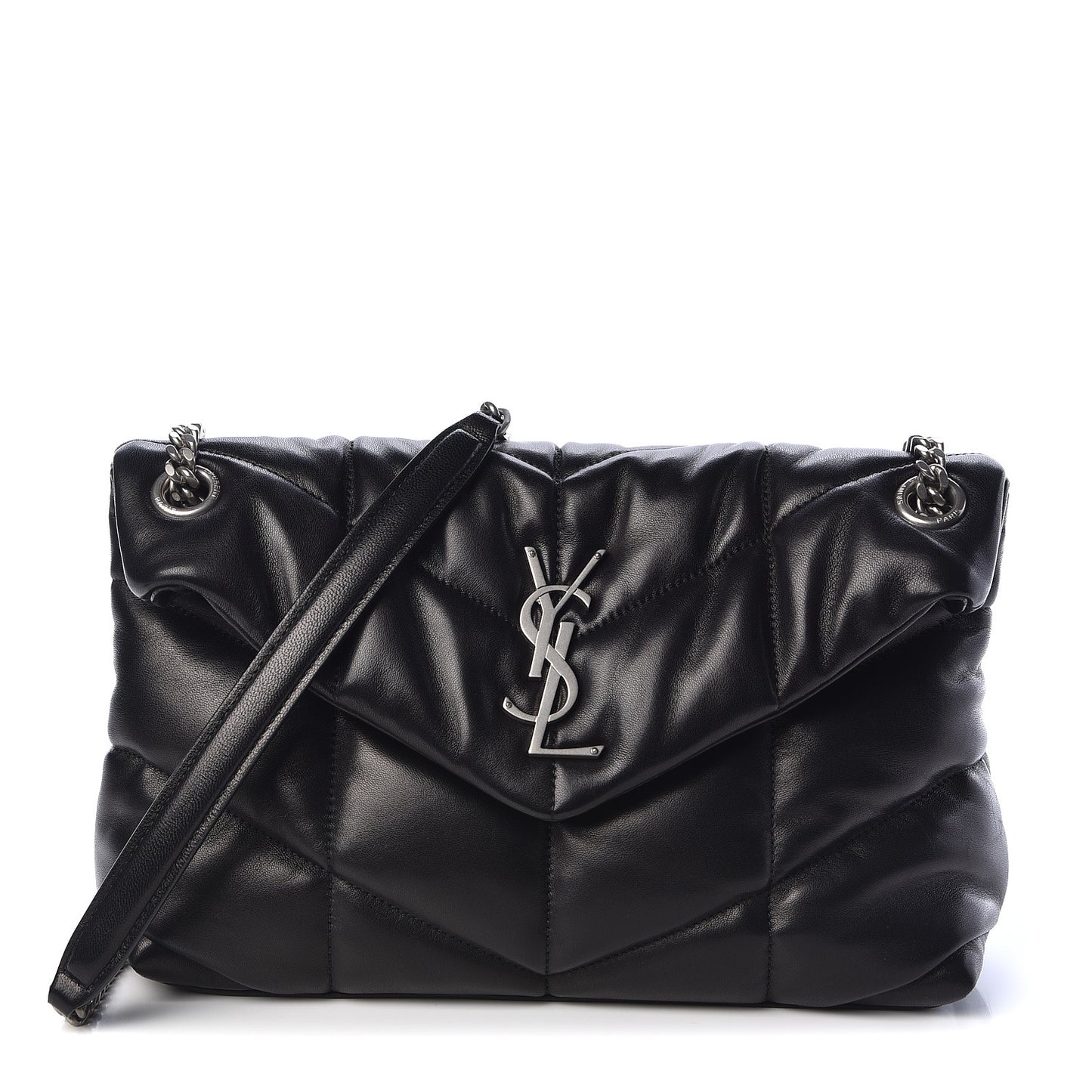 Lambskin Quilted Small Loulou Puffer Monogram Chain Satchel Black