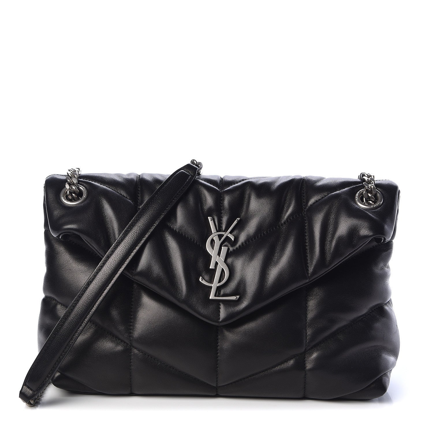 Saint Laurent Lambskin Quilted Small Loulou Puffer Monogram Chain Satchel Black 1 of 10