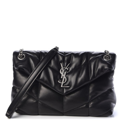 Saint Laurent Lambskin Quilted Small Loulou Puffer Monogram Chain Satchel Black 1 of 10