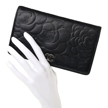 Chanel Lambskin Camellia Embossed Yen Wallet Black 3 of 16