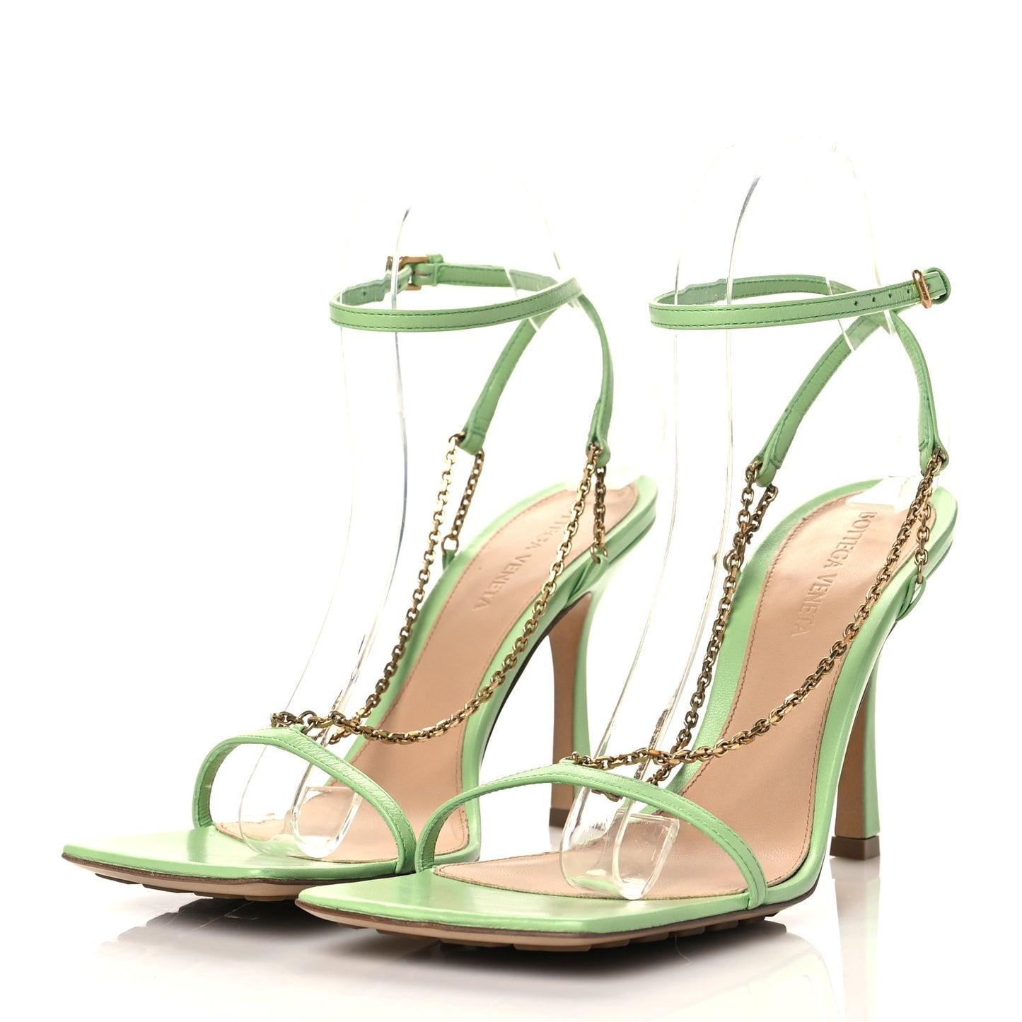 Lambskin Stretch Chain Strap 90mm Sandals 38 Pistachio
