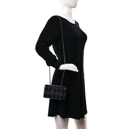 Chanel Wool Plaid Quilted Small Vanity Case With Chain Blue 2 of 11
