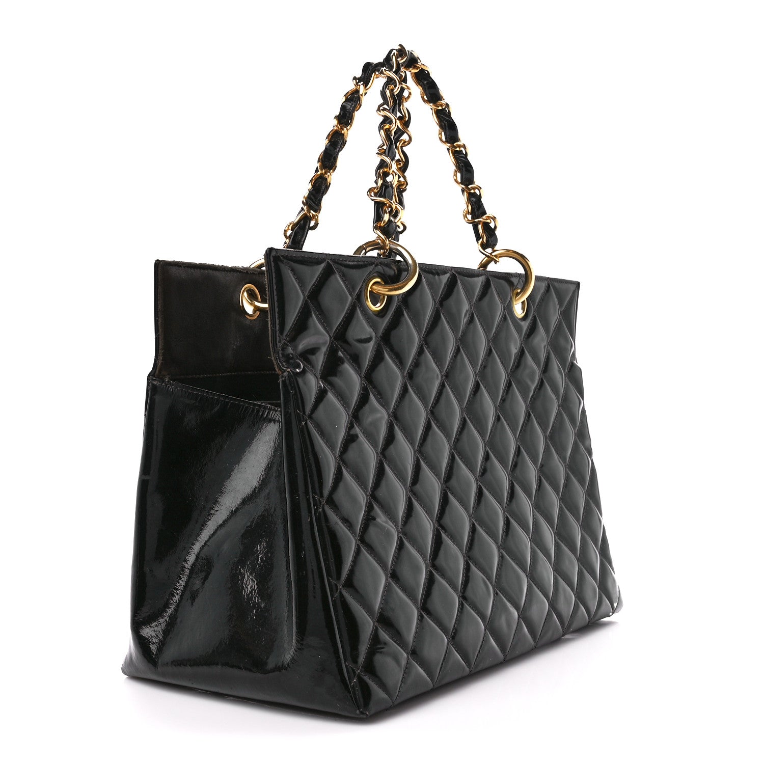 Chanel Patent Quilted Grand Shopping Tote GST Black 3 of 14