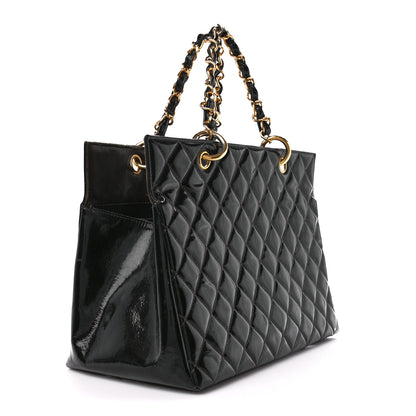 Chanel Patent Quilted Grand Shopping Tote GST Black 3 of 14