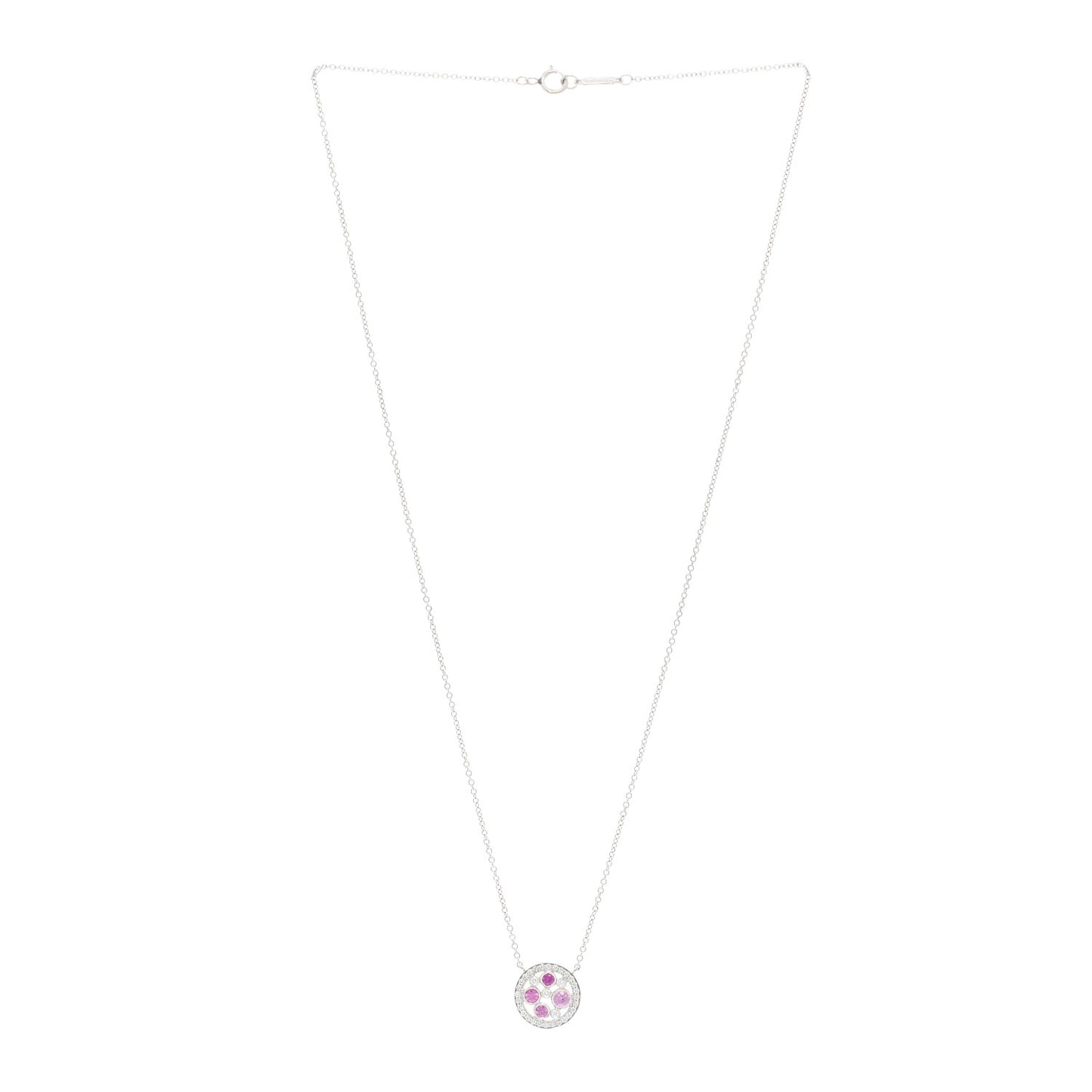 Platinum Diamond Pink Sapphire Cobblestone Pendant Necklace