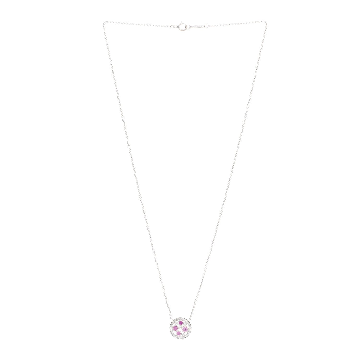 Tiffany Platinum Diamond Pink Sapphire Cobblestone Pendant Necklace 3 of 5
