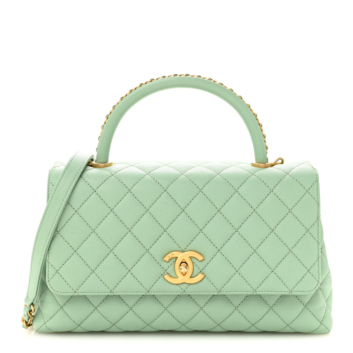 Chanel Caviar Quilted Small Coco Chain Handle Flap Light Green 1 of 12