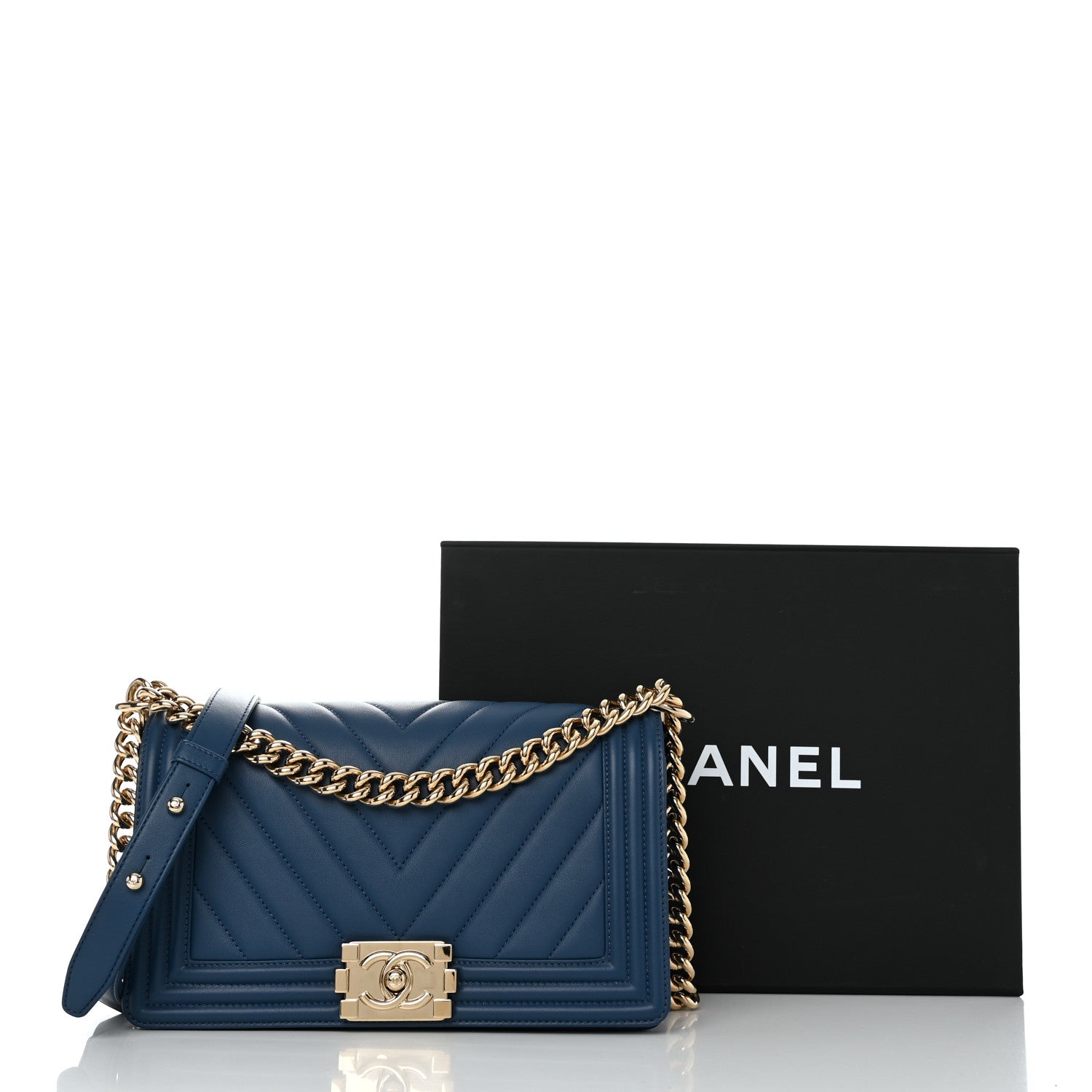 Chanel Calfskin Chevron Quilted Medium Boy Flap Blue 11 of 11