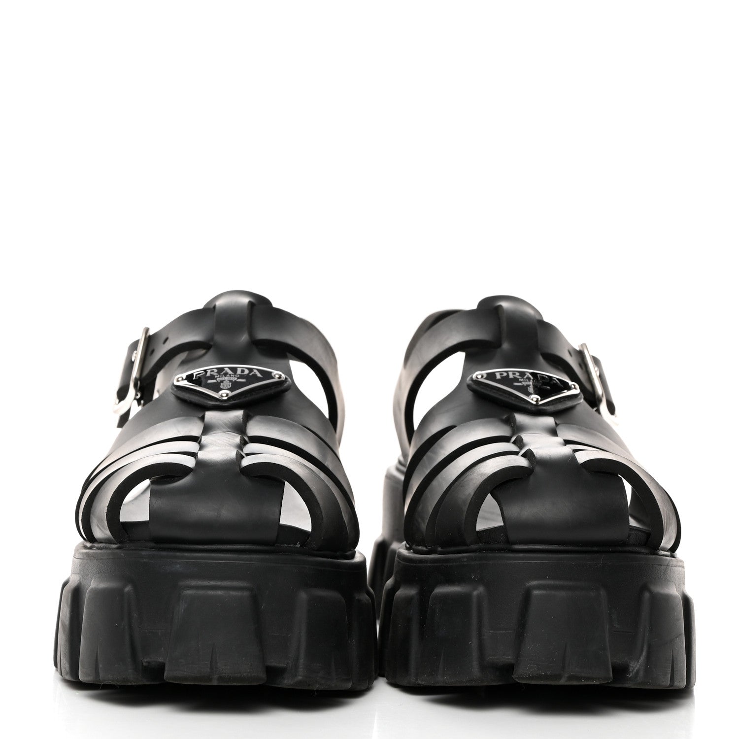 Prada Foam Rubber Triangle Logo Monolith 55mm Cage Sandals 36 Black 2 of 9