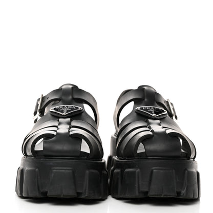 Prada Foam Rubber Triangle Logo Monolith 55mm Cage Sandals 36 Black 2 of 9
