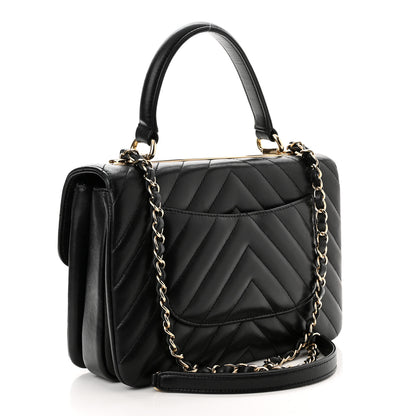 Chanel Lambskin Chevron Quilted Small Trendy CC Dual Handle Flap Bag Black 3 of 13