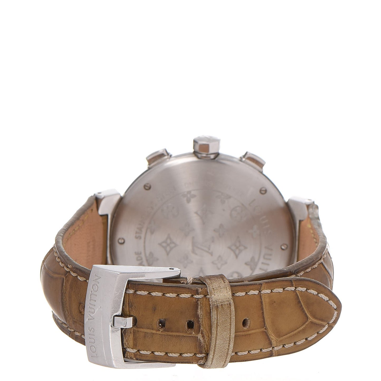 Stainless Steel Alligator 41mm Tambour Chronograph Automatic Watch Champagne