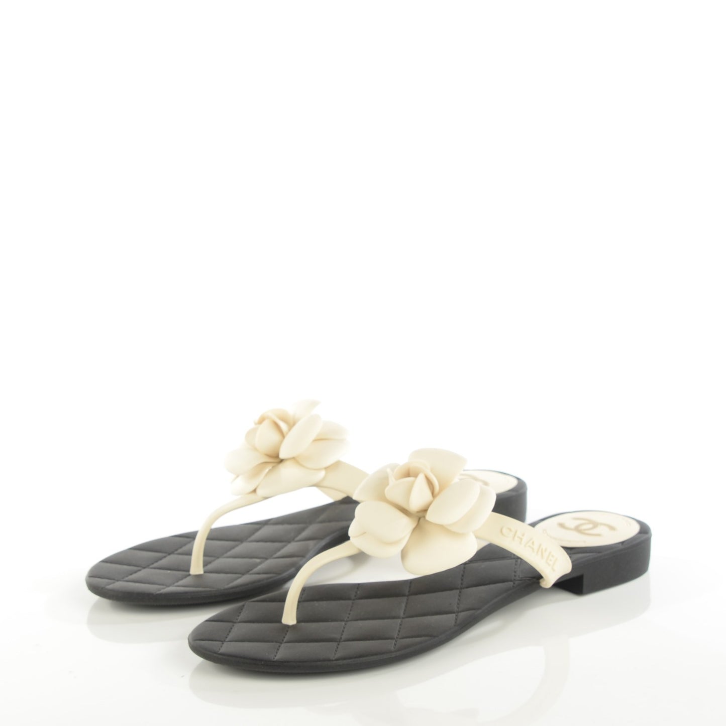 Jelly Quilted Camellia Thong Sandals 40 Black White