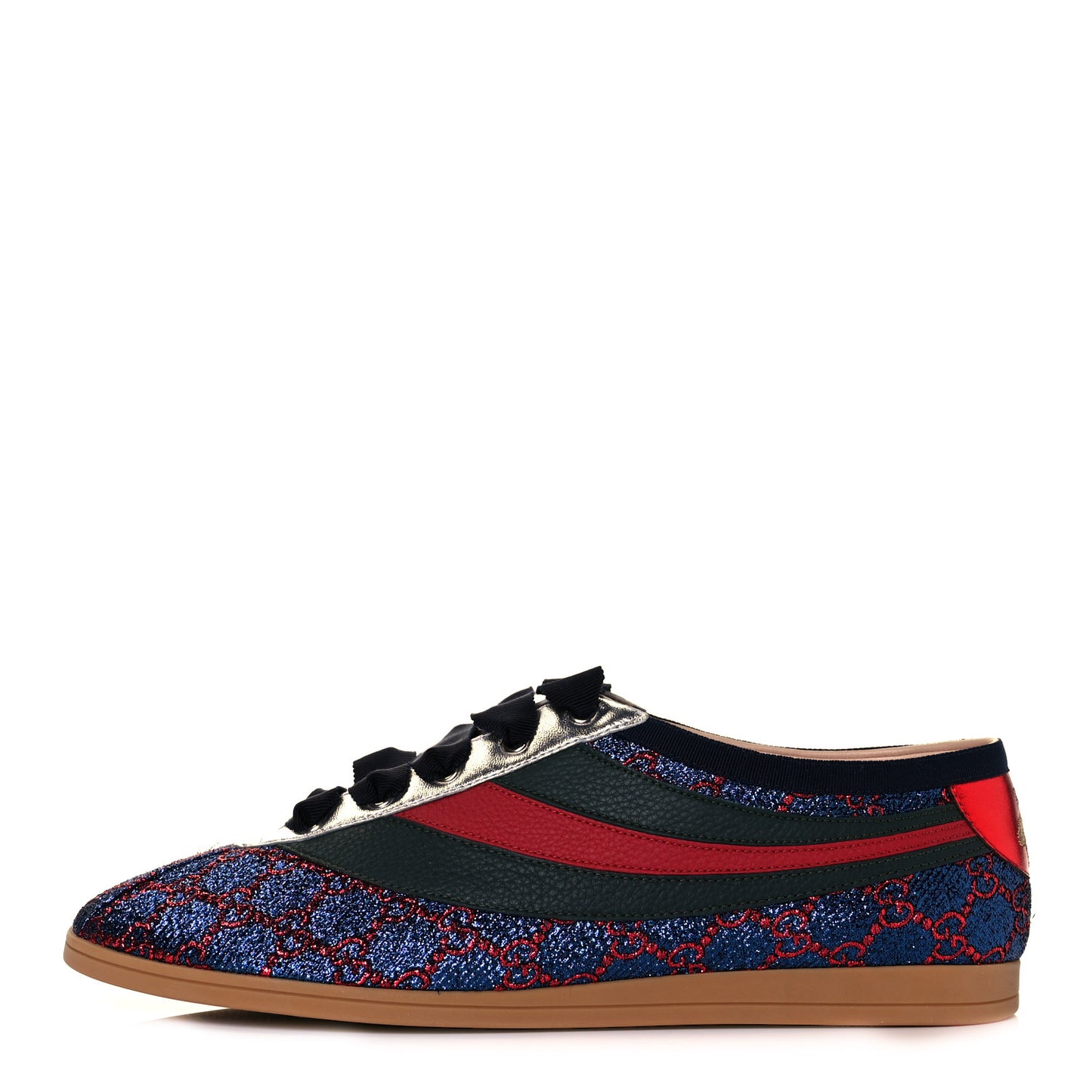 Lurex Calfskin Web GG Monogram Mens Falacer Sneakers 9 Iridescent Blue Iridescent Red Silver