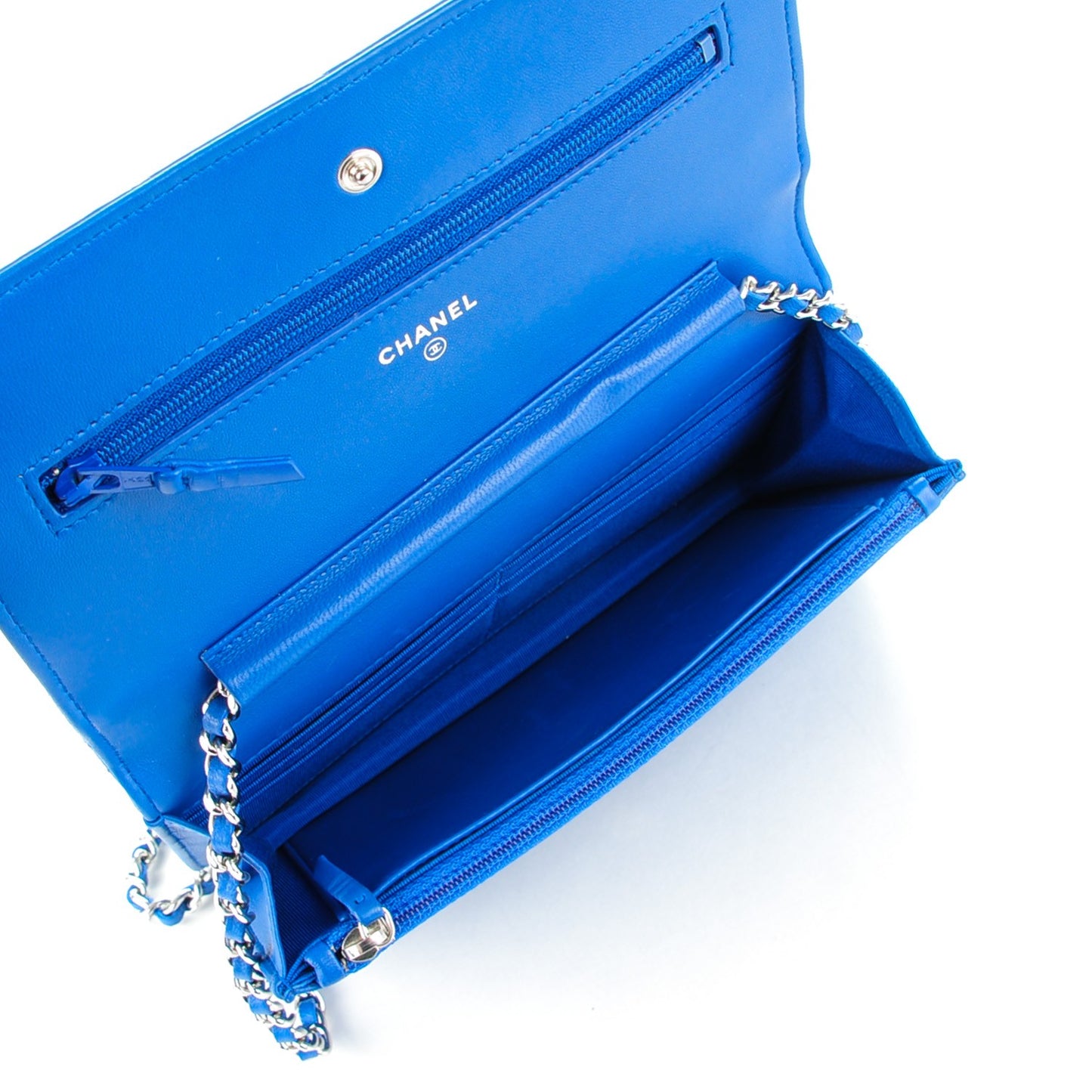 Lambskin Quilted Wallet On Chain WOC Bright Blue