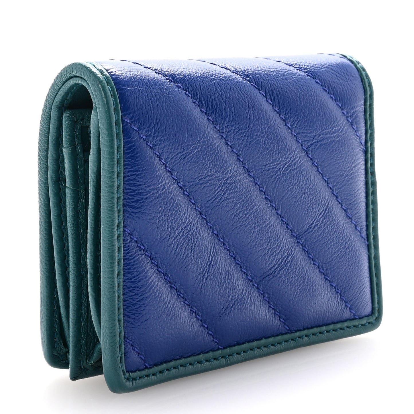 Azalea Calfskin Enamel Matelasse Diagonal Torchon GG Marmont Card Case Imperial Blue Pavone