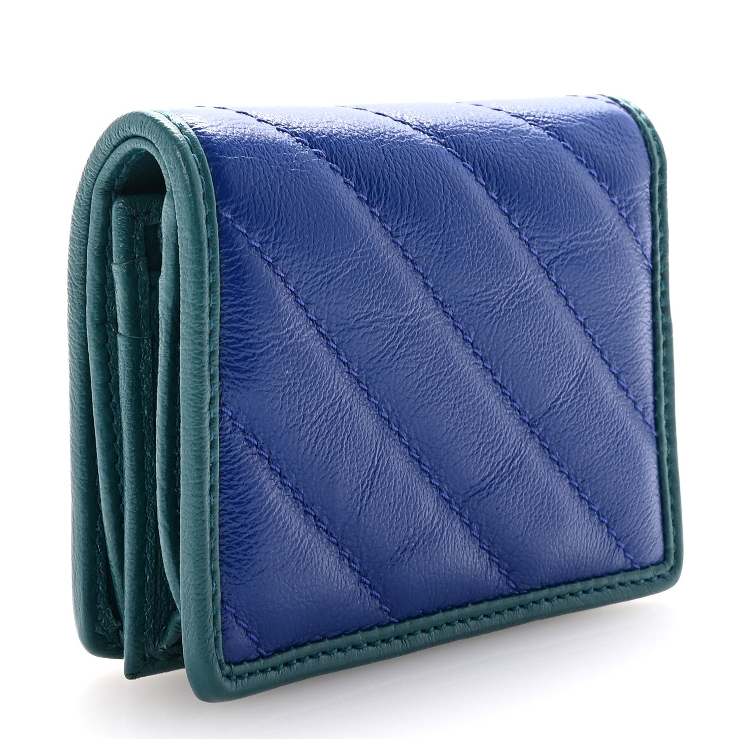 Gucci Azalea Calfskin Enamel Matelasse Diagonal Torchon GG Marmont Card Case Imperial Blue Pavone 3 of 6