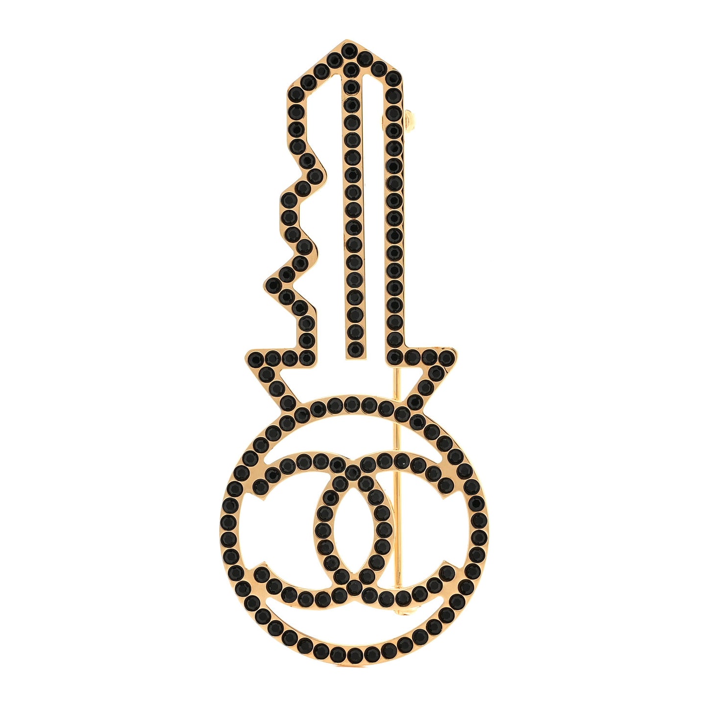 Crystal CC Key Brooch Black Gold