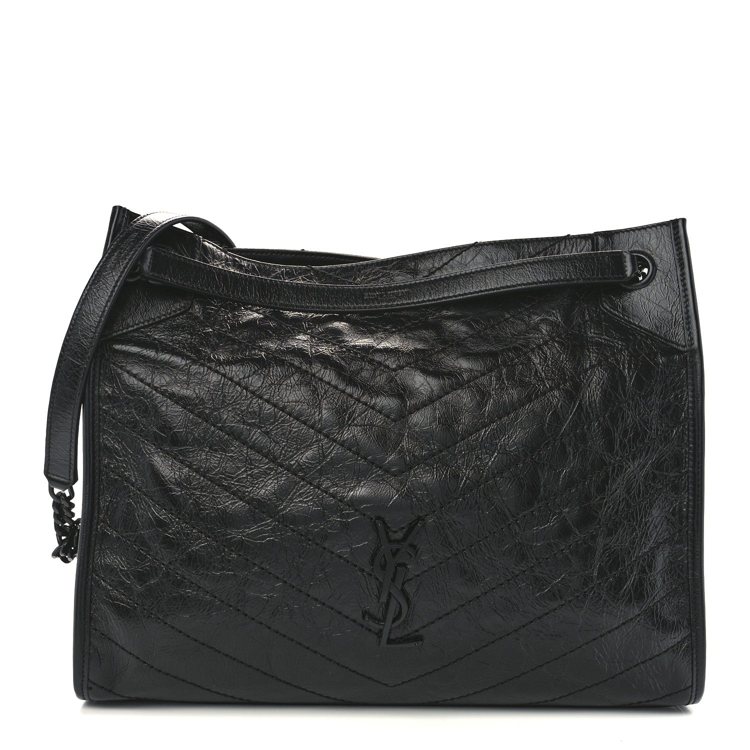 Saint Laurent Crinkled Calfskin Matelasse Monogram Medium Niki Shopper Tote Black 1 of 12