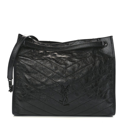 Saint Laurent Crinkled Calfskin Matelasse Monogram Medium Niki Shopper Tote Black 1 of 12