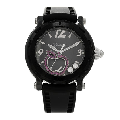 Chopard Stainless Steel Rubber Diamond Pink Sapphire 38mm Happy Sport Apple Quartz Watch Black 1 of 4