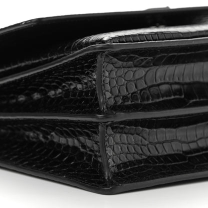 Saint Laurent Calfskin Crocodile Embossed Medium Monochrome Monogram Sunset Black 9 of 15