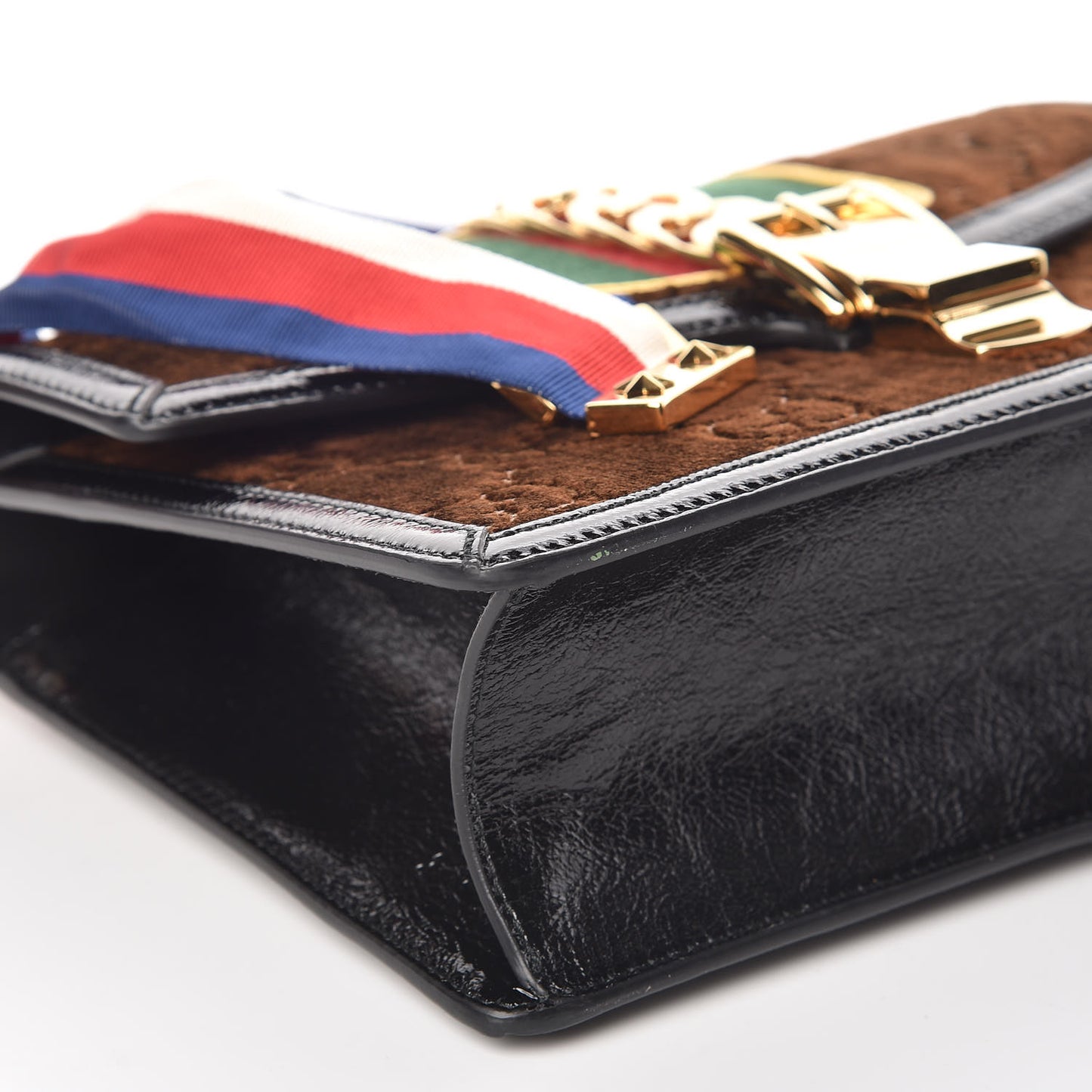 Velvet GG Monogram Web Small Sylvie Shoulder Bag Brown Black Oro Vecchio