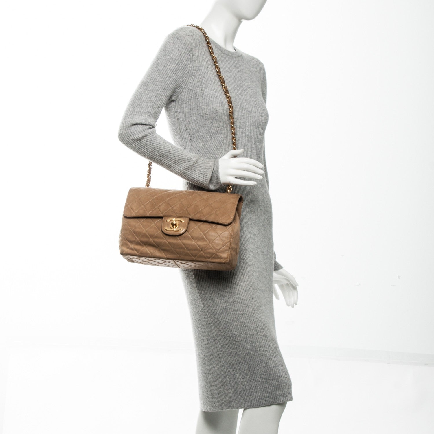 Chanel Lambskin Quilted Jumbo Single Flap Beige 2 of 10