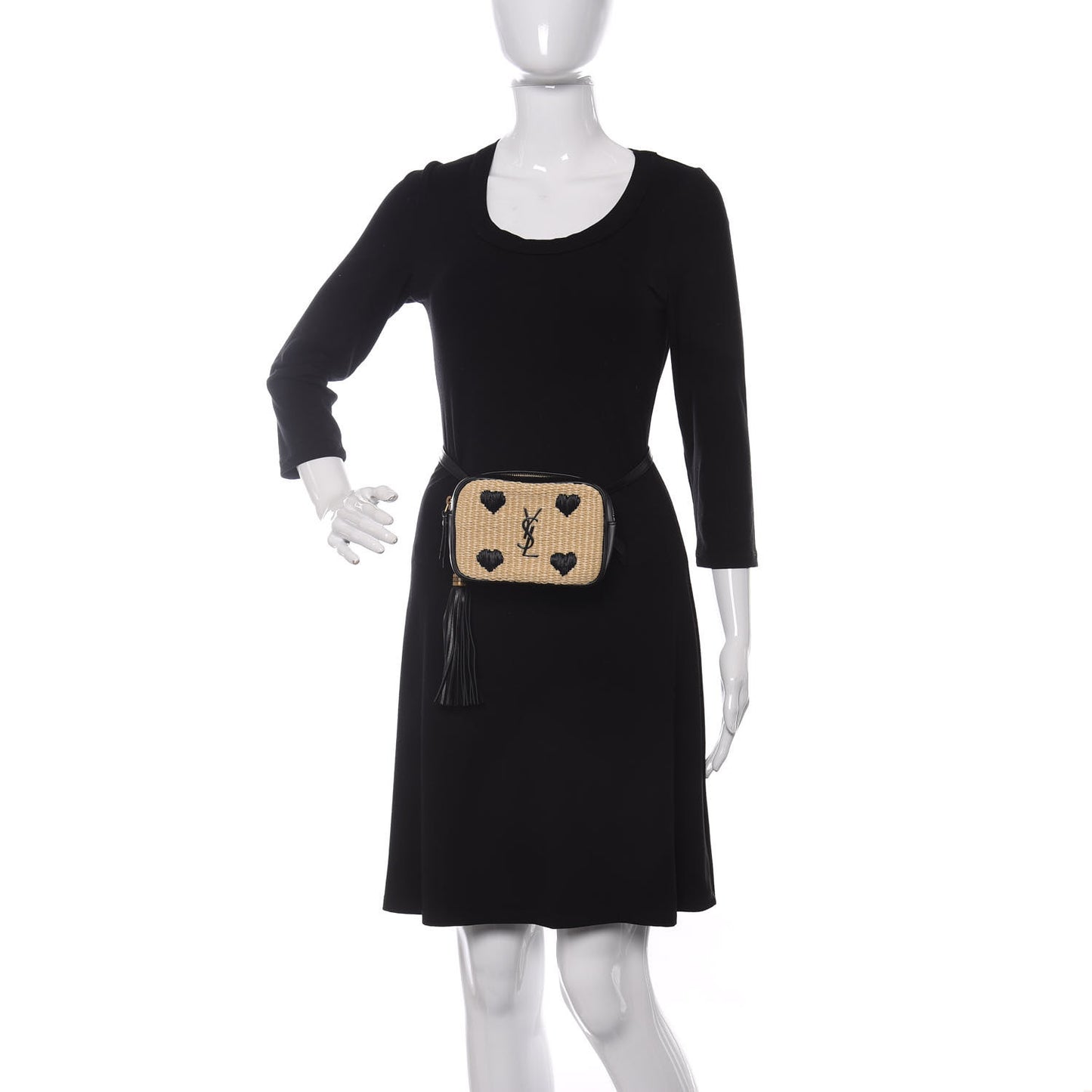 Raffia Canvas Monogram Lou Heart Belt Bag Beige Black