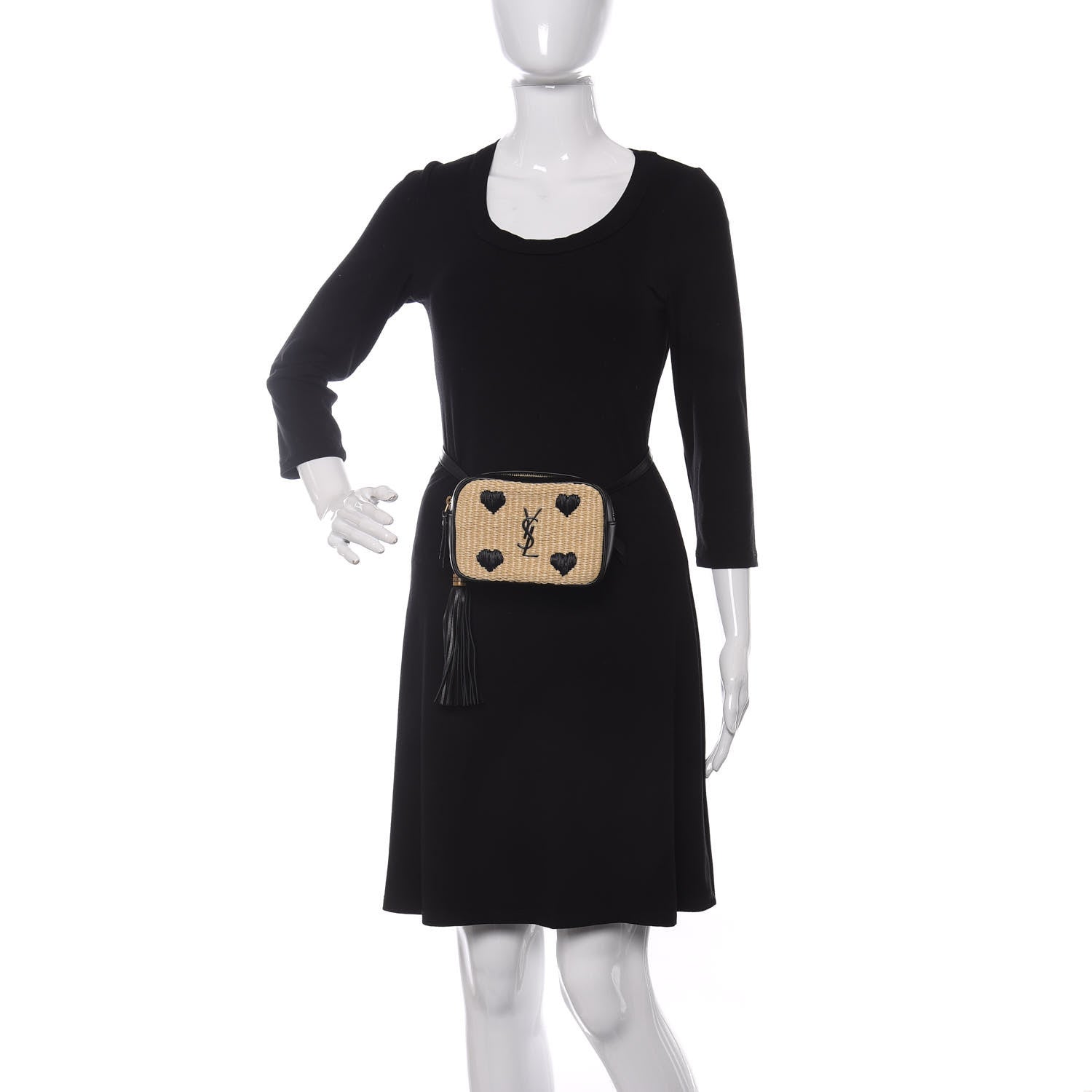 Saint Laurent Raffia Canvas Monogram Lou Heart Belt Bag Beige Black 2 of 10