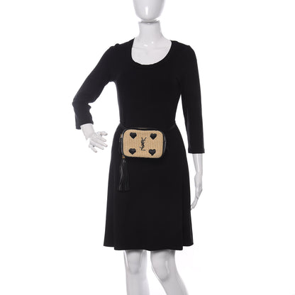 Saint Laurent Raffia Canvas Monogram Lou Heart Belt Bag Beige Black 2 of 10