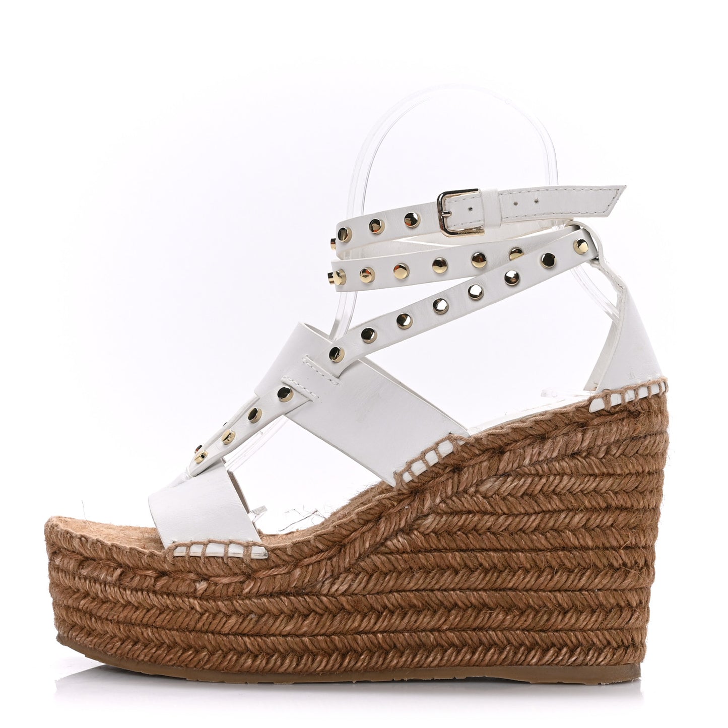 Calfskin Studded Danica 80 Espadrille Wedge Sandals 36.5 White