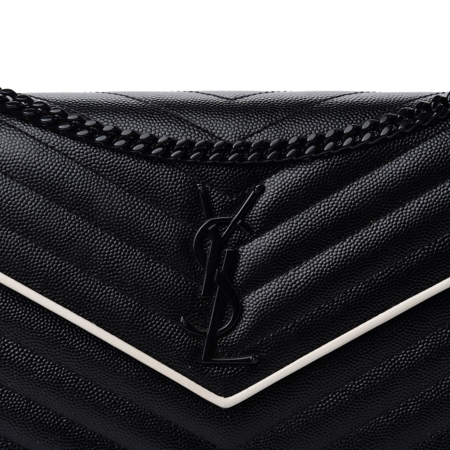 Grain De Poudre Matelasse Chevron Monogram Chain Wallet Black White
