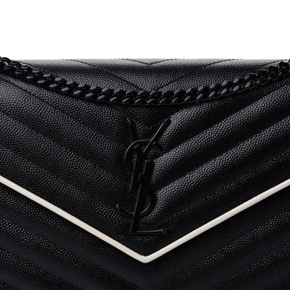 Saint Laurent Grain De Poudre Matelasse Chevron Monogram Chain Wallet Black White 11 of 11