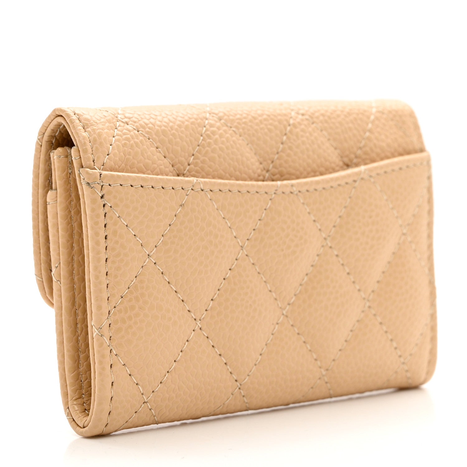 Chanel Caviar Quilted Flap Card Holder Wallet Beige 3 of 8