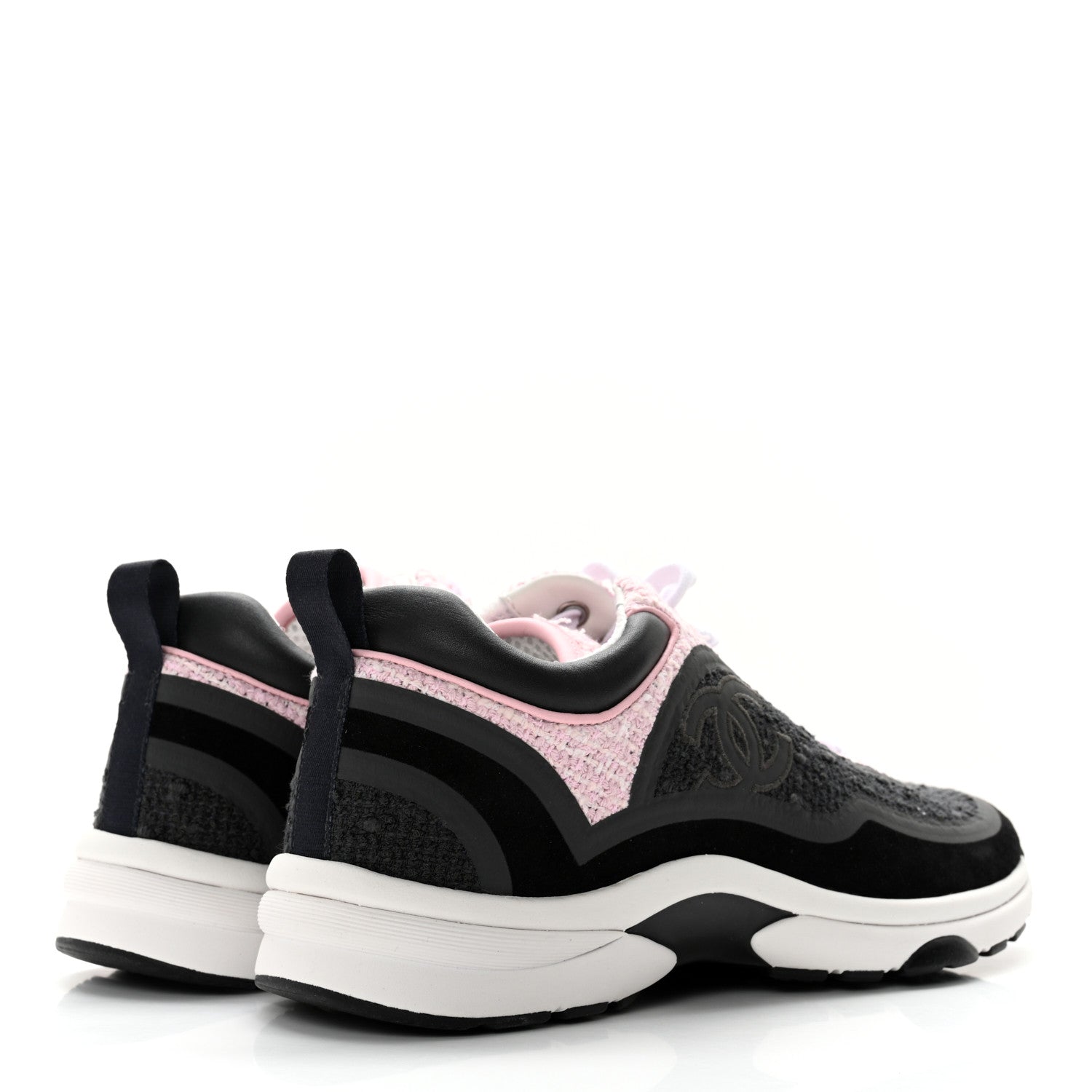 Chanel Tweed Suede Calfskin CC Sneakers 39 Gray Pink 4 of 9