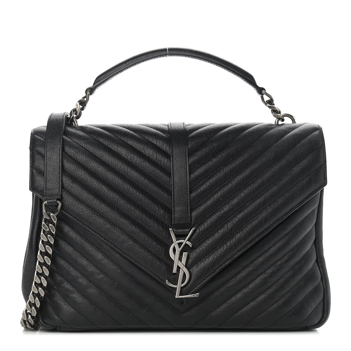 Sheepskin Matelasse Chevron Monogram Large College Satchel Black