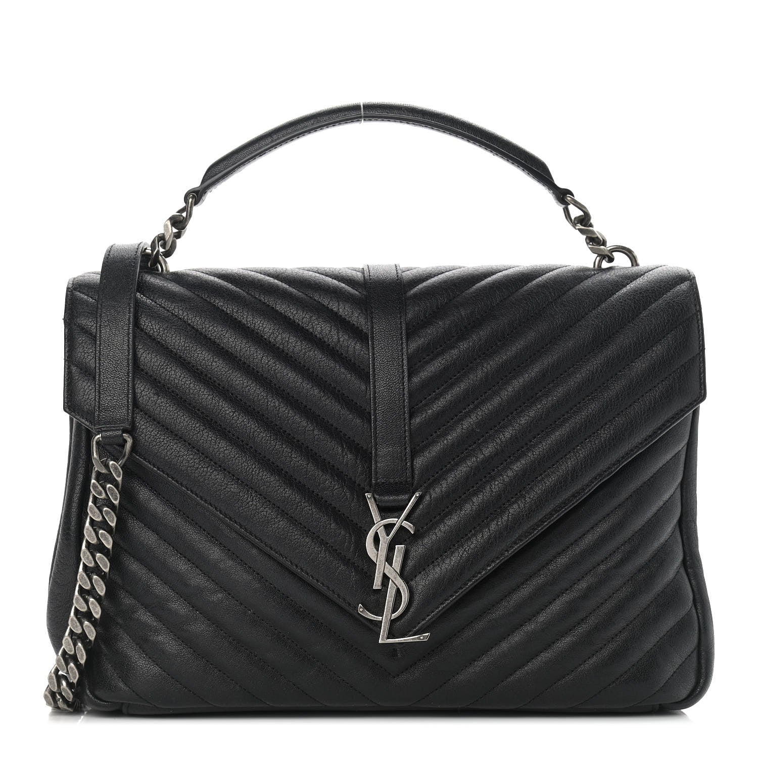 Saint Laurent Sheepskin Matelasse Chevron Monogram Large College Satchel Black 1 of 14