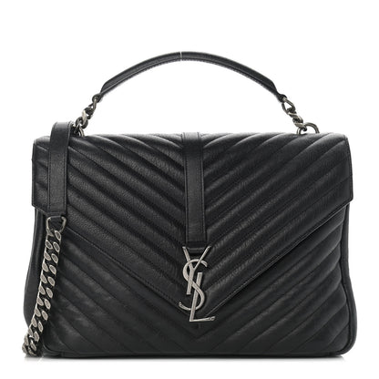 Saint Laurent Sheepskin Matelasse Chevron Monogram Large College Satchel Black 1 of 14