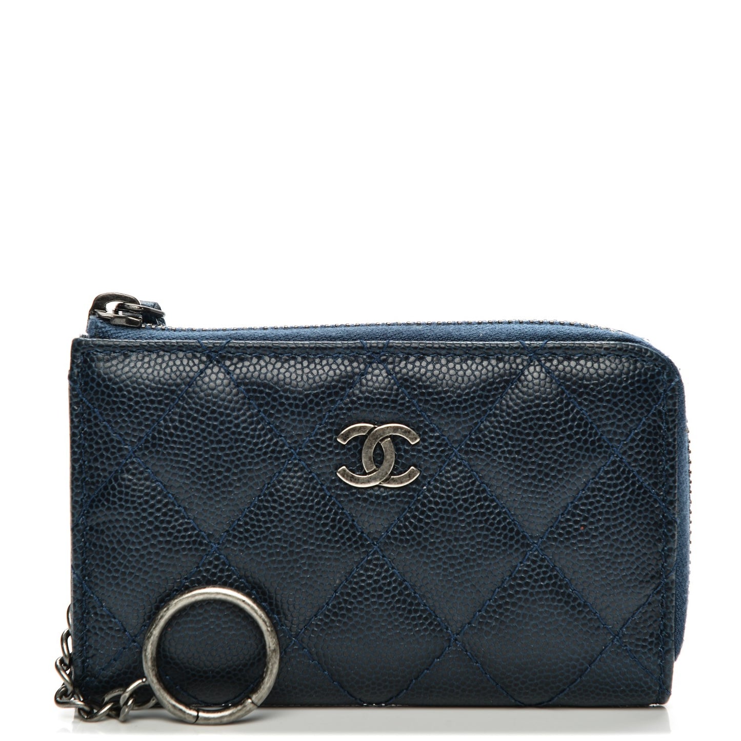 Caviar Quilted Key Holder Case Navy